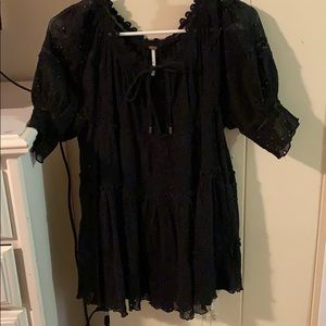 Free people black short sleeve blouse